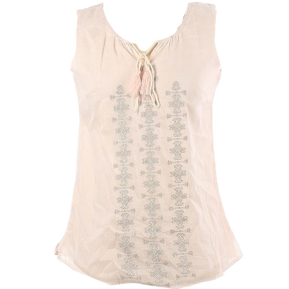 🔺️Laffaire Pink & Silver Embroidered Vneck Sleeveless Blouse Medium